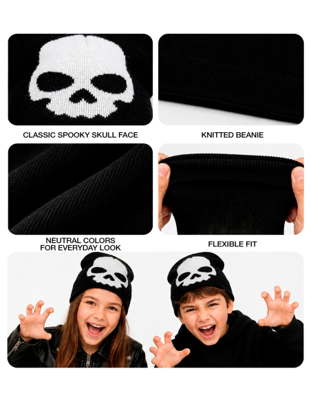 Bonnet tête de mort enfant Halloween – Noir et blanc