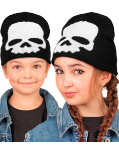 Bonnet tête de mort enfant Halloween – Noir et blanc