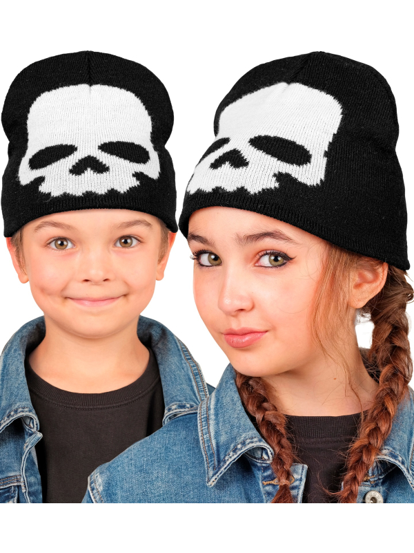 Bonnet tête de mort enfant Halloween – Noir et blanc