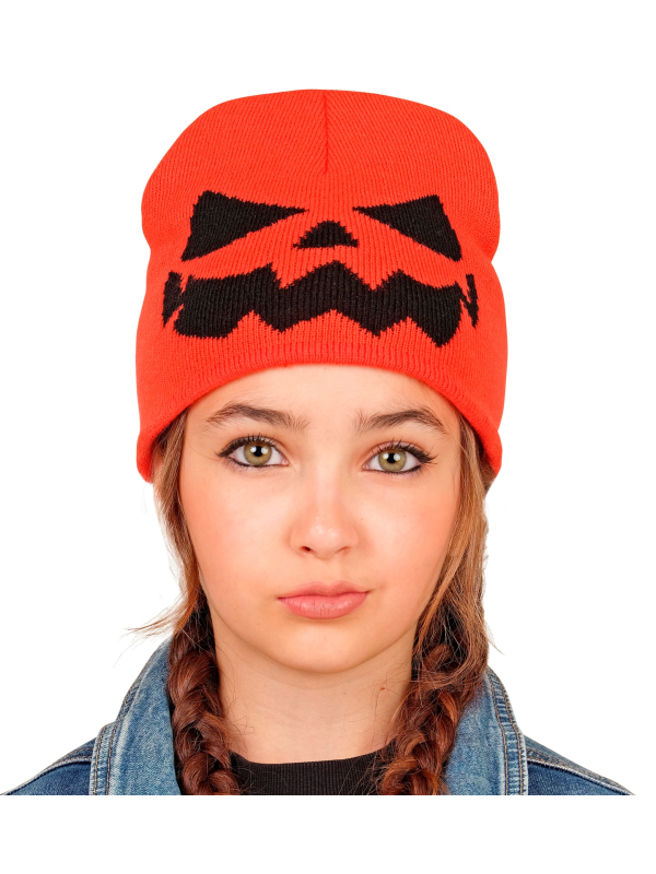 Bonnet citrouille Halloween enfant orange – Visage Jack-o’-lantern