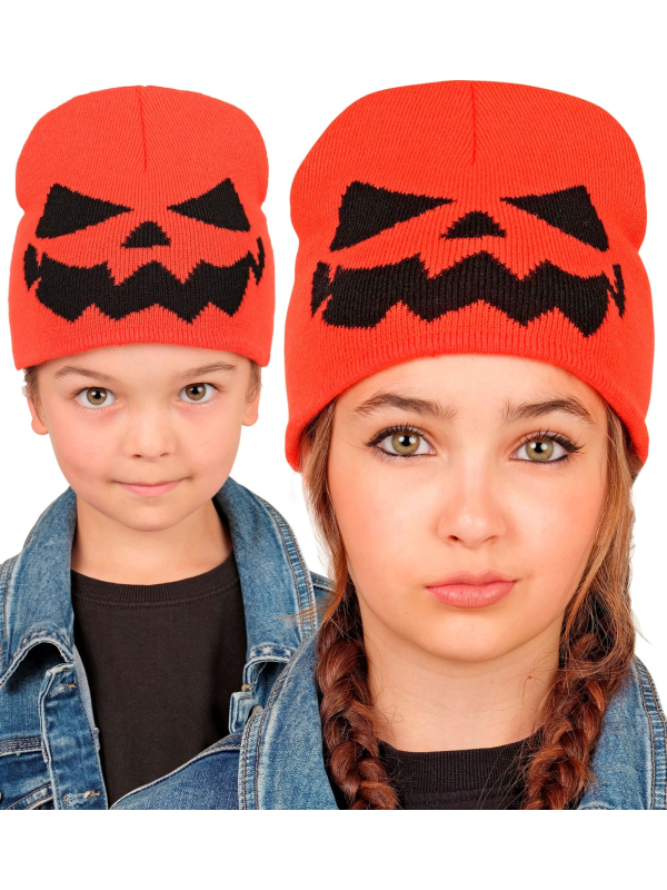Bonnet citrouille Halloween enfant orange – Visage Jack-o’-lantern