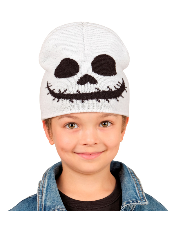 Bonnet fantôme Halloween enfant blanc – Visage noir