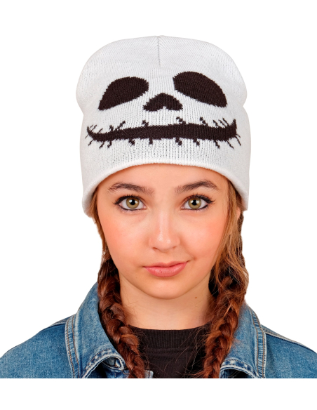 Bonnet fantôme Halloween enfant blanc – Visage noir