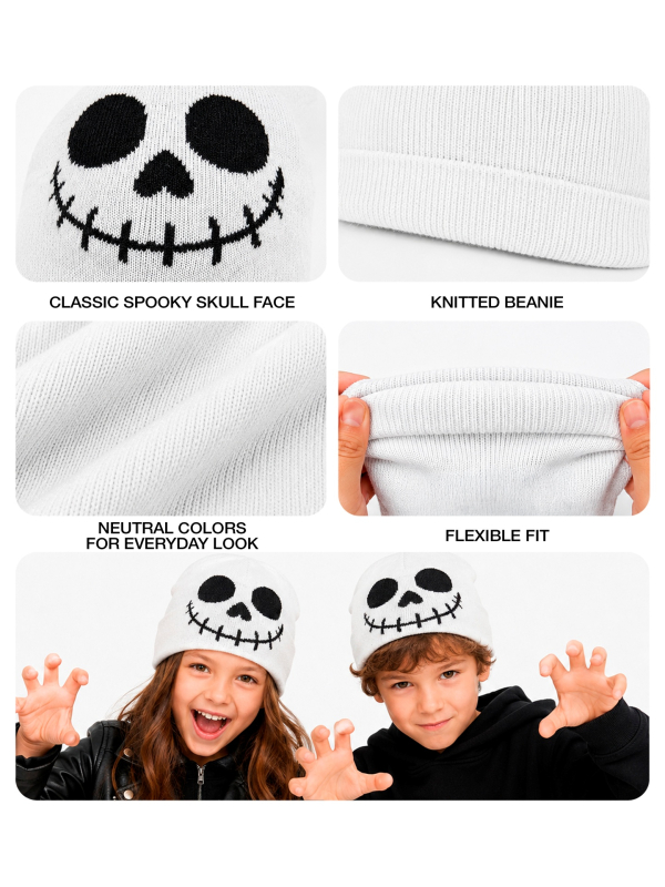 Bonnet fantôme Halloween enfant blanc – Visage noir