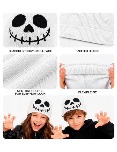 Bonnet fantôme Halloween enfant blanc – Visage noir