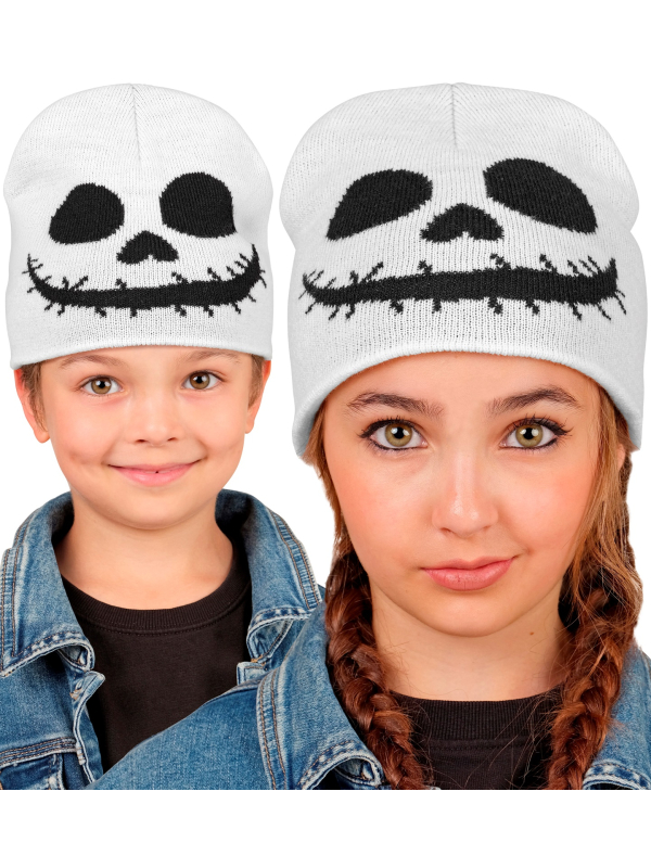 Bonnet fantôme Halloween enfant blanc – Visage noir