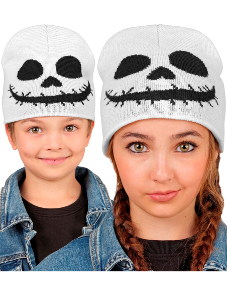 Bonnet fantôme Halloween enfant blanc – Visage noir