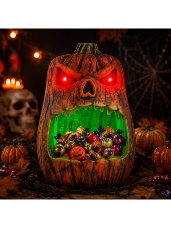 Bol à bonbons citrouille animée Halloween 33 cm