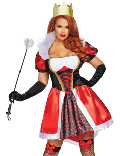 Déguisement Reine de Cœur femme rouge et noir avec couronne 2