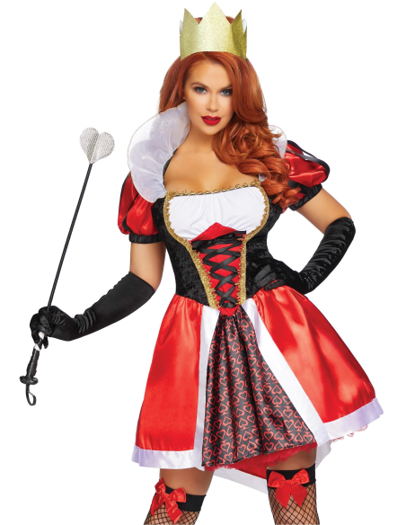 Déguisement Reine de Cœur femme rouge et noir avec couronne