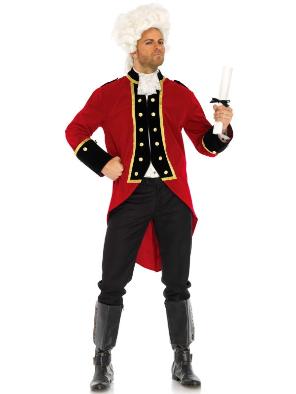Costume de capitaine pirate homme rouge en polyester – veste et jabot