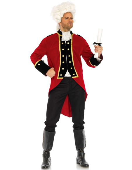 Costume de capitaine pirate homme rouge en polyester – veste et jabot