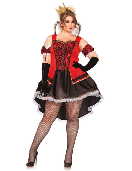 Déguisement reine des cœurs femme rouge et noir avec couronne