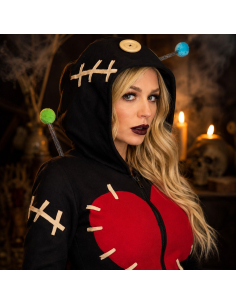 Déguisement poupée vaudou femme noir à capuche 2