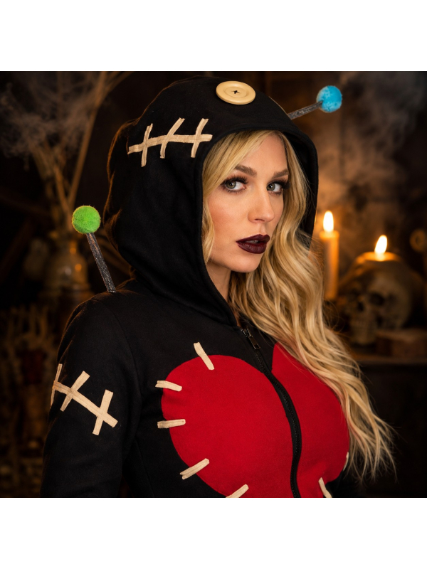 Déguisement poupée vaudou femme noir à capuche