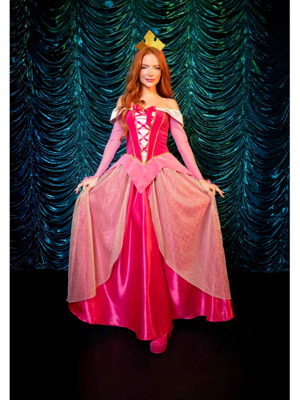 Déguisement princesse Aurore femme rose – robe et couronne