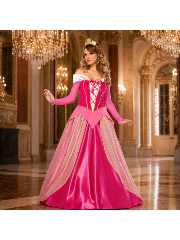 Déguisement princesse Aurore femme rose – robe et couronne