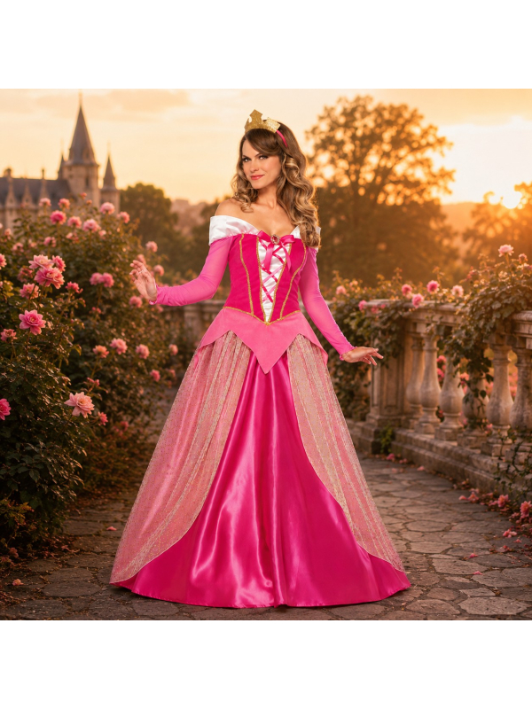 Déguisement princesse Aurore femme rose – robe et couronne
