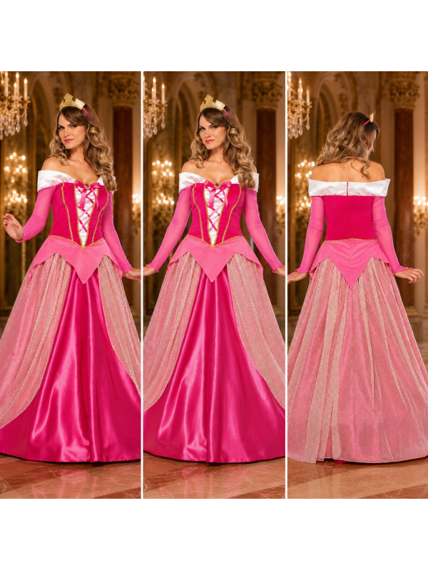 Déguisement princesse Aurore femme rose – robe et couronne