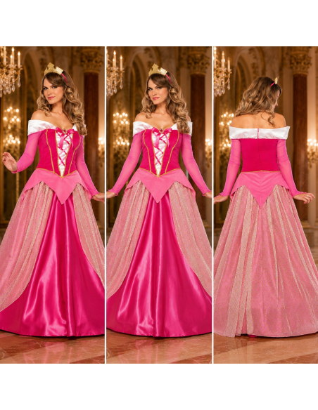 Déguisement princesse Aurore femme rose – robe et couronne