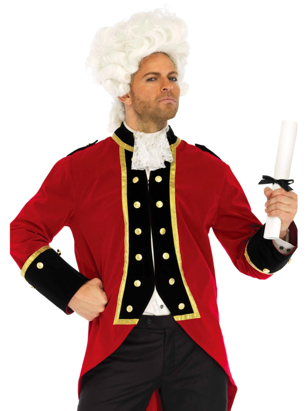 Costume de capitaine pirate homme rouge en polyester – veste et jabot