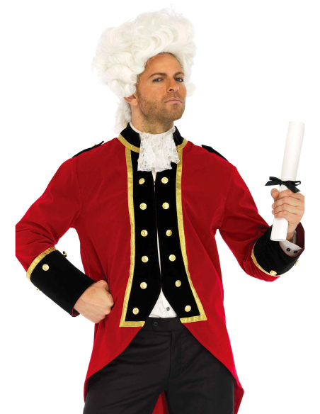 Costume de capitaine pirate homme rouge en polyester – veste et jabot