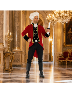 Costume de capitaine pirate homme rouge en polyester – veste et jabot