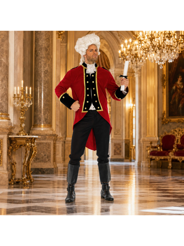 Costume de capitaine pirate homme rouge en polyester – veste et jabot