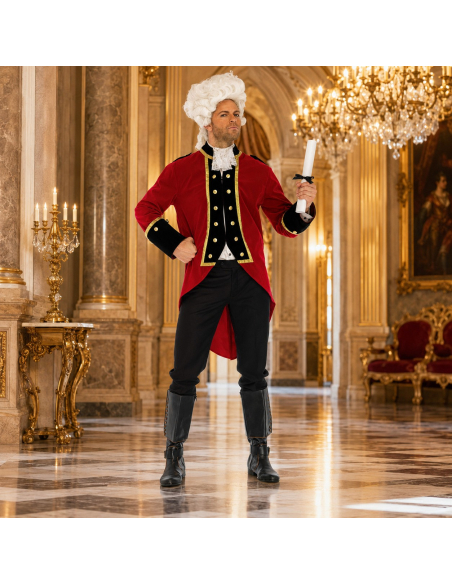 Costume de capitaine pirate homme rouge en polyester – veste et jabot