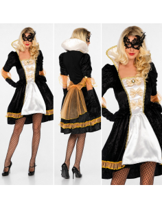 Déguisement marquise baroque femme noir et blanc avec masque
