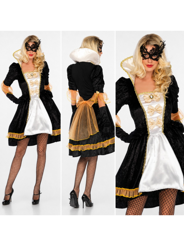 Déguisement marquise baroque femme noir et blanc avec masque