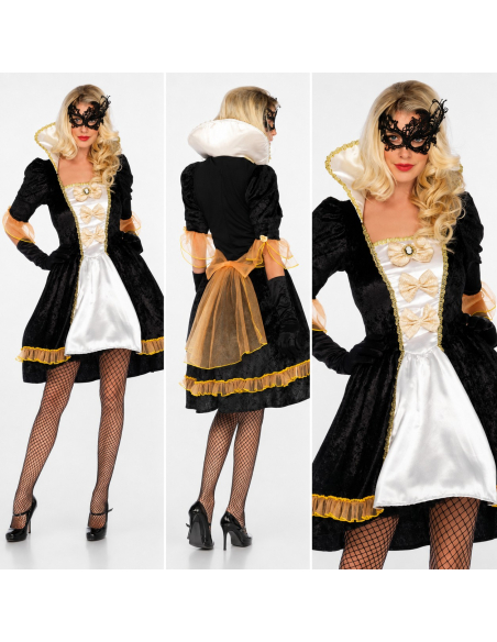 Déguisement marquise baroque femme noir et blanc avec masque