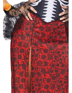 Déguisement Día de los Muertos femme grande taille rouge et noir 2