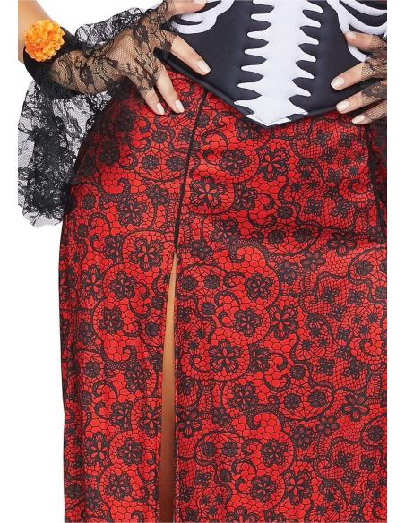 Déguisement Día de los Muertos femme grande taille rouge et noir