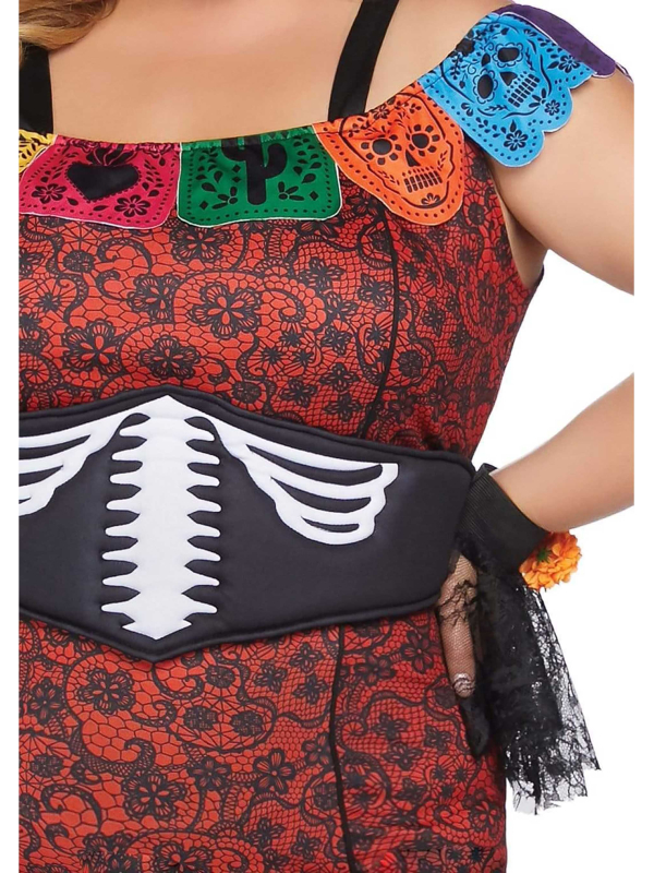 Déguisement Día de los Muertos femme grande taille rouge et noir
