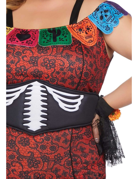 Déguisement Día de los Muertos femme grande taille rouge et noir