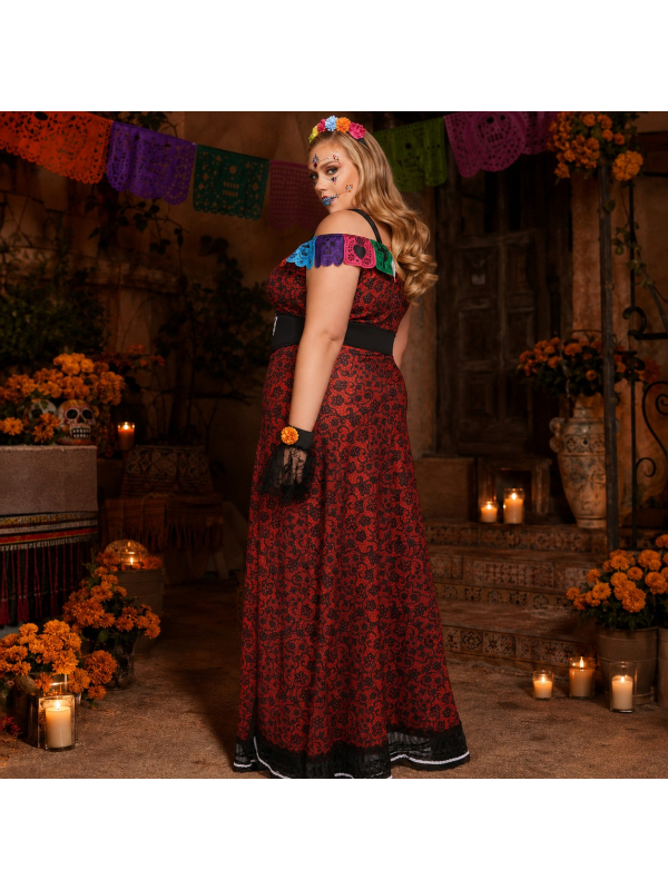 Déguisement Día de los Muertos femme grande taille rouge et noir