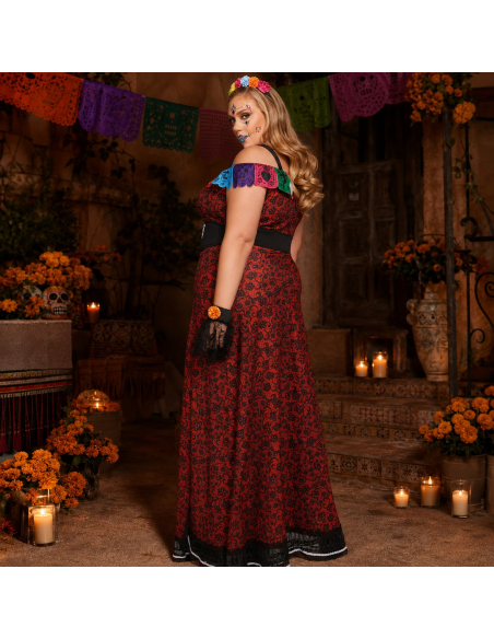 Déguisement Día de los Muertos femme grande taille rouge et noir
