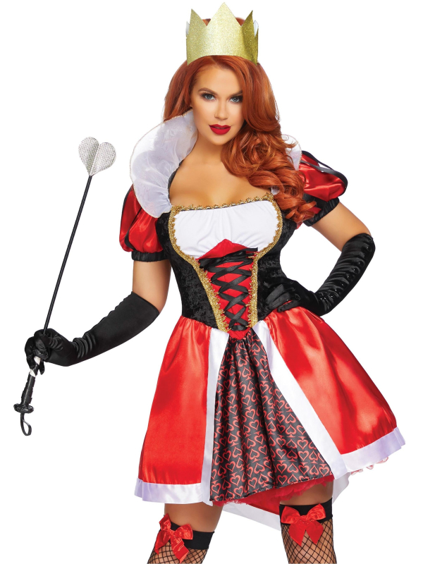 Déguisement Reine de Cœur femme rouge et noir avec couronne