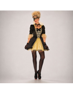 Déguisement marquise baroque femme noir et or avec masque 2