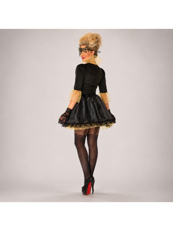 Déguisement marquise baroque femme noir et or avec masque