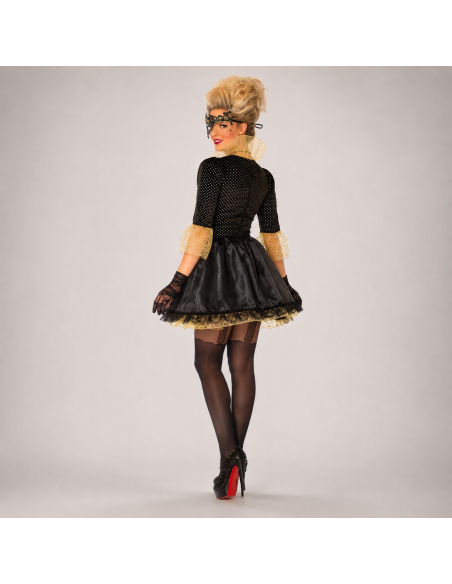 Déguisement marquise baroque femme noir et or avec masque