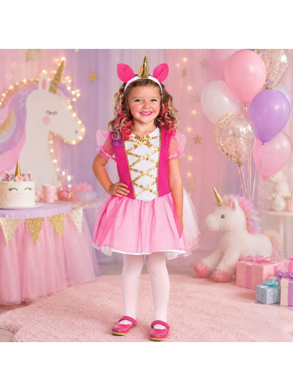 Déguisement licorne fille rose avec corne et queue