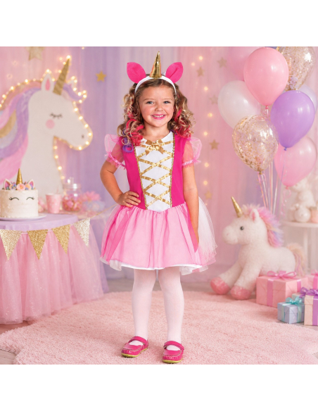 Déguisement licorne fille rose avec corne et queue