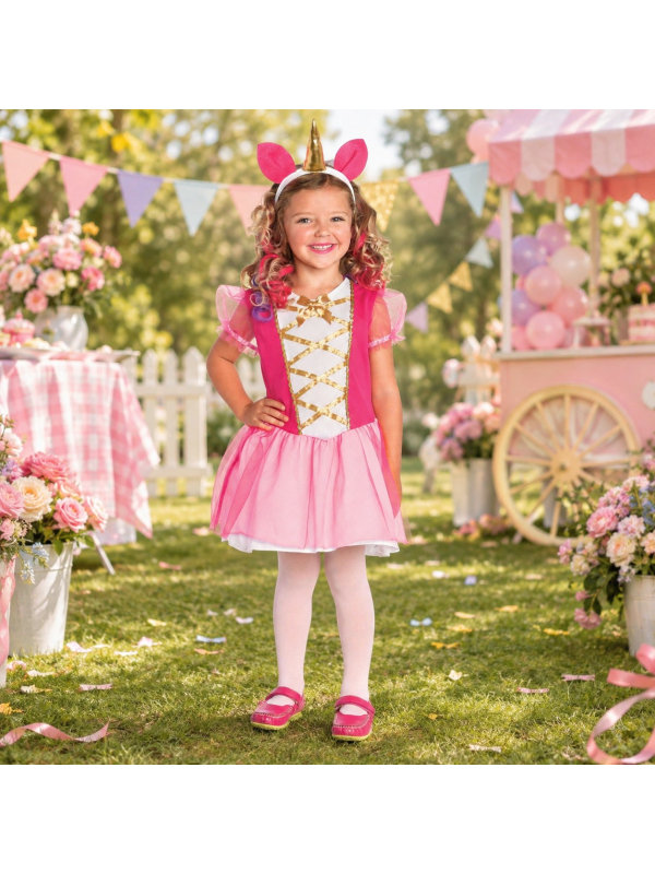 Déguisement licorne fille rose avec corne et queue