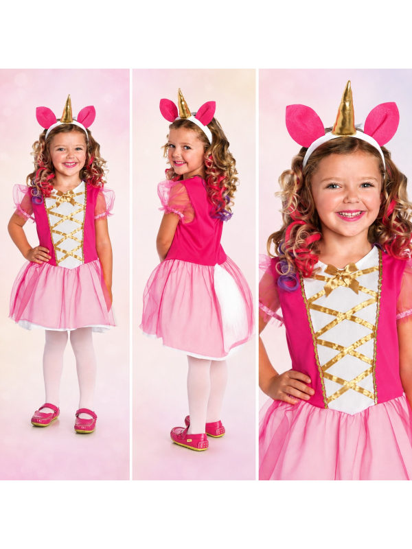Déguisement licorne fille rose avec corne et queue