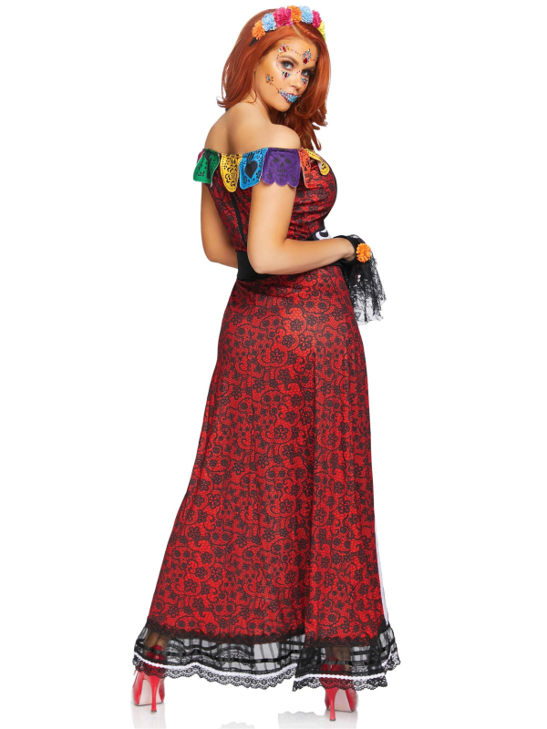 Déguisement Día de los Muertos femme rouge et noir – 5 pièces