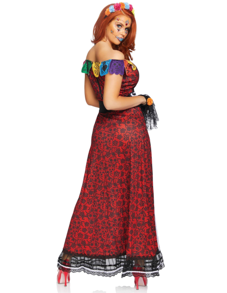 Déguisement Día de los Muertos femme rouge et noir – 5 pièces