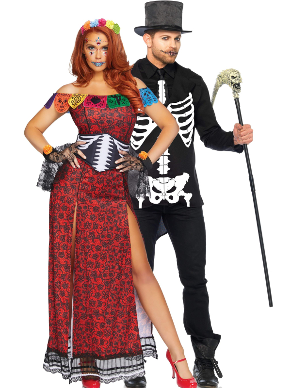 Déguisement Día de los Muertos femme rouge et noir – 5 pièces