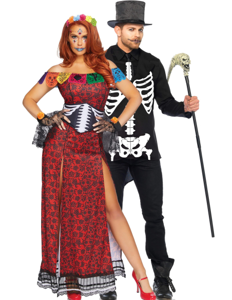 Déguisement Día de los Muertos femme rouge et noir – 5 pièces